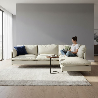 Canapé d'angle en cuir L-shape de luxe, design, recouvert de tissu. Nouveau mobilier de canapé.