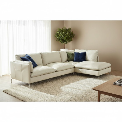 Canapé d'angle en cuir L-shape de luxe, design, recouvert de tissu. Nouveau mobilier de canapé.