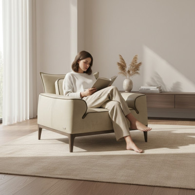 Fauteuil en cuir design Salon Lounge Chaise de luxe Mobilier design Marron Prianera