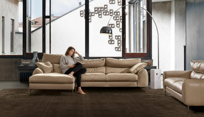 Canapé d'angle en forme de L Canapé de salon Canapé Rembourrage Angle Suite Canapé en cuir beige Nouveau