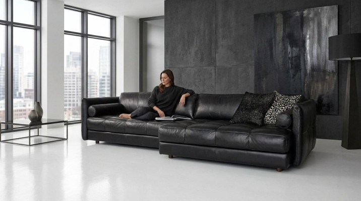 Moderne Canapé Luxe Canapé d'angle Meubles rembourrés Salon Design en L en Cuir Noir