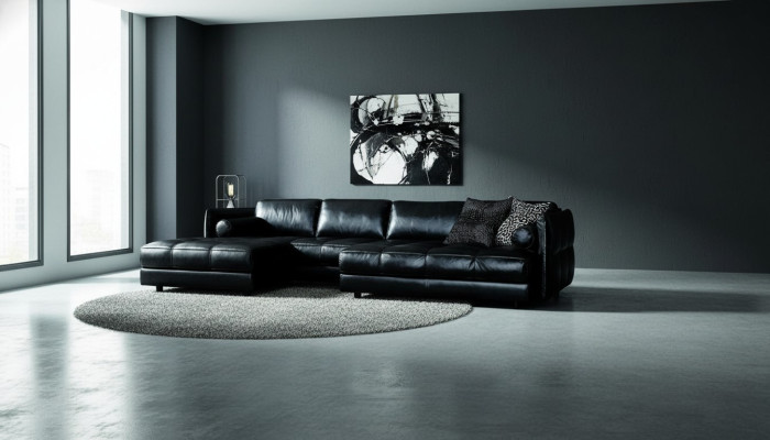 Moderne Canapé Luxe Canapé d'angle Meubles rembourrés Salon Design en L en Cuir Noir