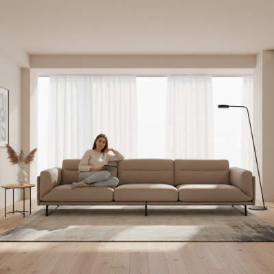 Canapé 4 places Canapés en cuir Design de luxe Canapé Beige Sellerie de luxe Quatre places xxl
