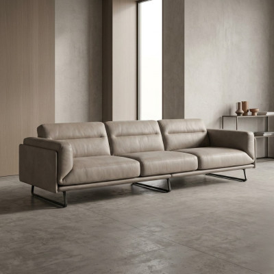 Canapé 4 places Canapés en cuir Design de luxe Canapé Beige Sellerie de luxe Quatre places xxl