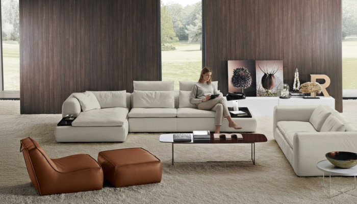 Canapé en cuir en forme de L pour le salon, luxe, meubles design