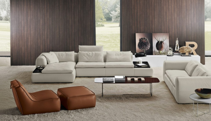 Canapé en cuir en forme de L pour le salon, luxe, meubles design
