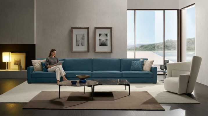 Canapé 4 places en cuir rembourré Canapés en cuir italien bleu de design