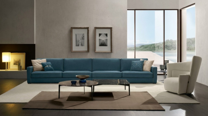 Canapé 4 places en cuir rembourré Canapés en cuir italien bleu de design
