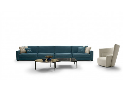 Canapé 4 places en cuir rembourré Canapés en cuir italien bleu de design