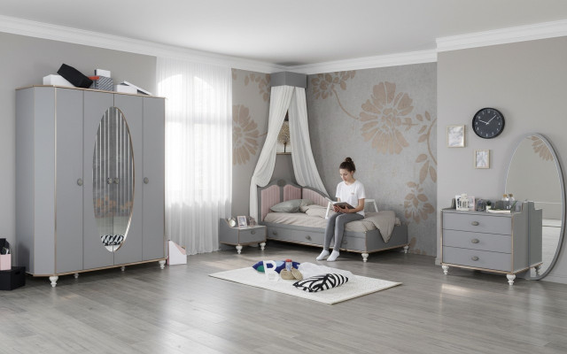 Chambre d'enfants Ensemble de design Lit Table de chevet Commode Armoire 4 pièces.
