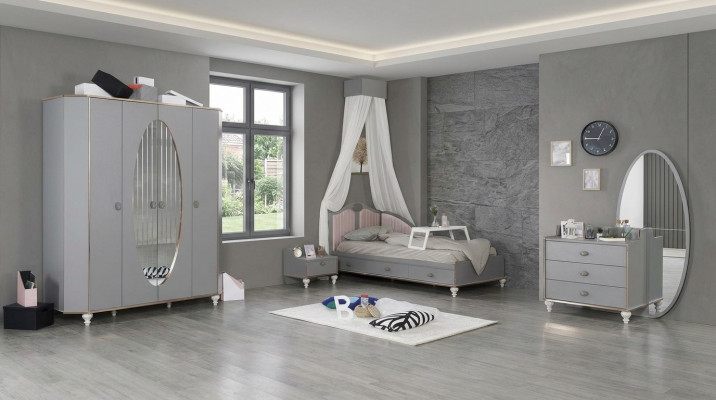 Chambre d'enfants Ensemble de design Lit Table de chevet Commode Armoire 4 pièces.