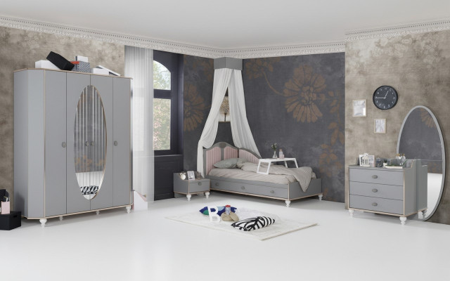 Chambre d'enfants Ensemble de design Lit Table de chevet Commode Armoire 4 pièces.