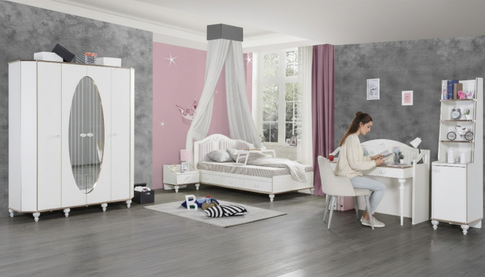 Ensemble de chambre à coucher 5 pièces. Lit Table de chevet Bureau Lit pour enfants Meubles