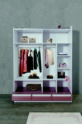 Chambre d'enfants Ensemble 7 pièces Lit de luxe Table de chevet Commode Armoire Étagère murale