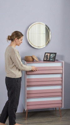Commode avec miroir Commodes en bois Meubles Armoire Chambre d'enfants Rose nouveau