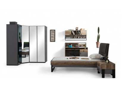 Ensemble de chambre de jeunes comprenant lit, armoire d'angle, table de chevet, bureau, mobilier 4 pièces neuf
