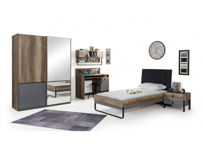 Ensemble de chambre pour jeunes modernes Lit Table de chevet Table Chambre Étagère murale 6 pièces.