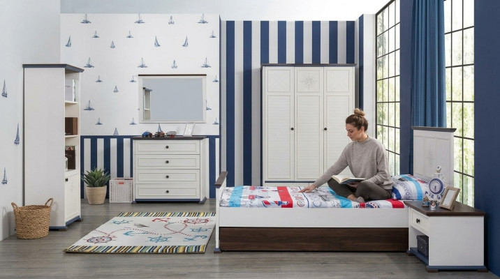 Chambre d'enfants Ensemble complet Lit Table de chevet Armoire Commode Miroir 6 pièces.