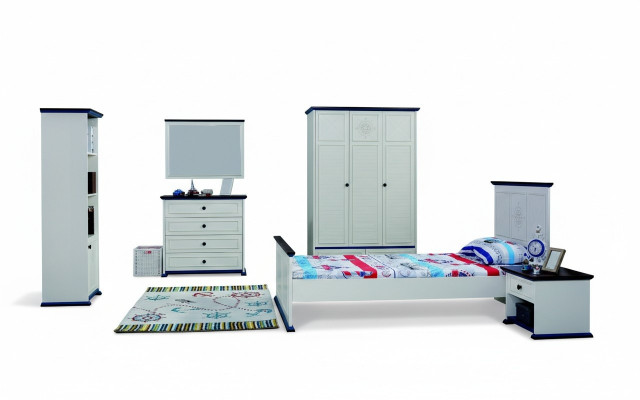 Chambre d'enfants Ensemble complet Lit Table de chevet Armoire Commode Miroir 6 pièces.