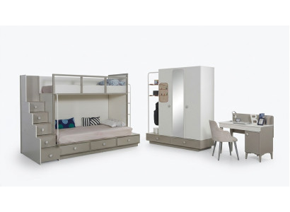 Chambre d'enfants Ensemble de chambre à coucher Meubles en bois Lit superposé Lit mezzanine Table 3 pièces