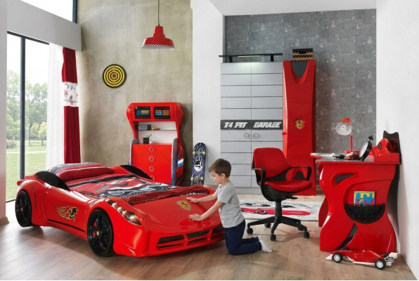 Ensemble de meubles pour enfants 4 pièces : Lit, Armoire, Commode, Bureau.
