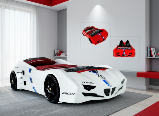 Lit de voiture de course avec matelas Lit de voiture Chambre d'enfants Lits Meubles nouveaux