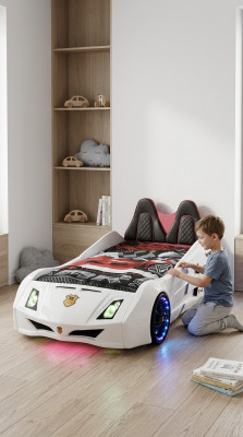 Lit de voiture Chambre d'enfants Voiture de course Lit de voiture Lit d'enfants Bois Mobilier neuf
