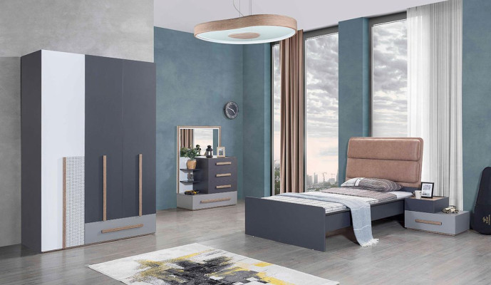 Lit de chambre pour jeunes, lits, meubles de chambre à coucher, lit simple, ameublement, gris