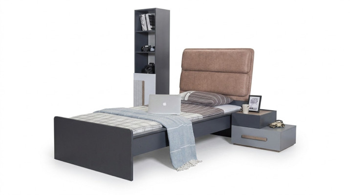 Lit de chambre pour jeunes, lits, meubles de chambre à coucher, lit simple, ameublement, gris