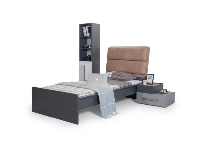 Lit de chambre pour jeunes, lits, meubles de chambre à coucher, lit simple, ameublement, gris