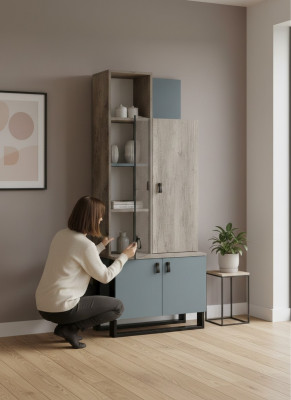 Étagère en bois pour la chambre des jeunes, meuble étagère design moderne.