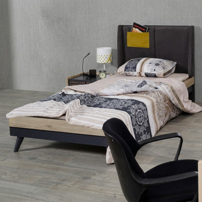 Lit en bois Lits Cadre de lit Chambre de jeunes Enfants Lit noir simple