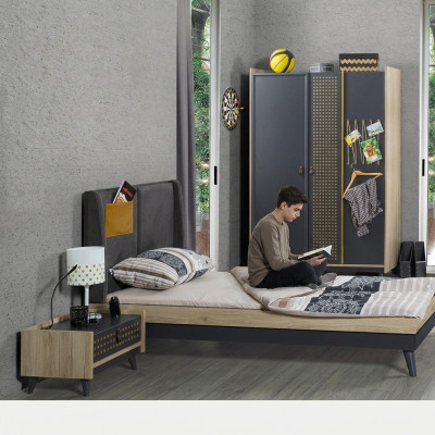 Salle d'enfants design Table de chevet de chambre à coucher Lit Armoire 3 pièces