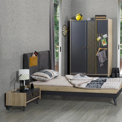 Salle d'enfants design Table de chevet de chambre à coucher Lit Armoire 3 pièces