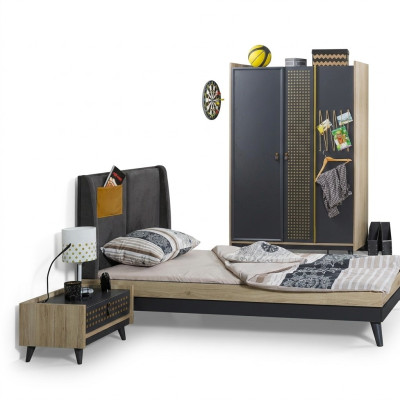 Salle d'enfants design Table de chevet de chambre à coucher Lit Armoire 3 pièces