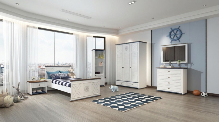 Chambre de jeunesse complète Lit simple Armoire Commode avec miroir Design 6 pièces