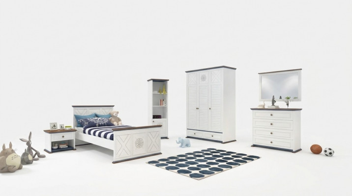 Chambre de jeunesse complète Lit simple Armoire Commode avec miroir Design 6 pièces