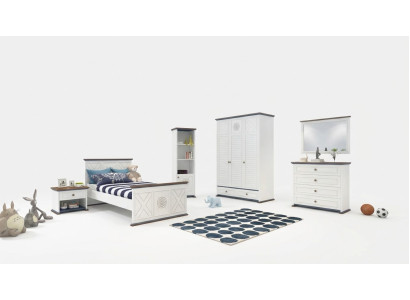 Chambre de jeunesse complète Lit simple Armoire Commode avec miroir Design 6 pièces
