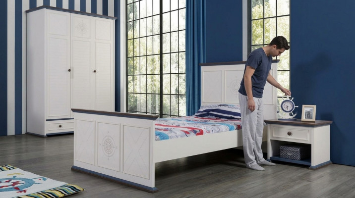 Chambre de jeunes Lit Table de chevet Mobilier Armoire Complet en 3 pièces.