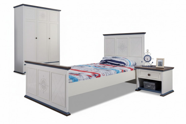 Chambre de jeunes Lit Table de chevet Mobilier Armoire Complet en 3 pièces.