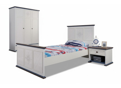 Chambre de jeunes Lit Table de chevet Mobilier Armoire Complet en 3 pièces.
