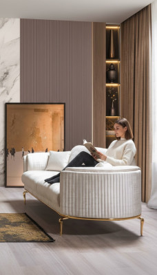 Canapé de luxe trois places moderne en tissu textile 234 cm xxl