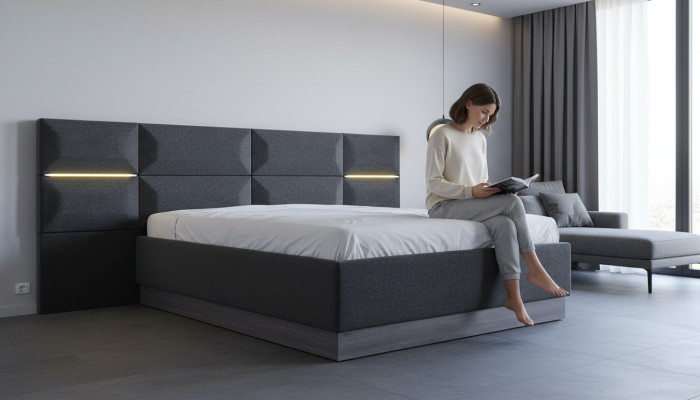 Matériau de design de literie en bois lit double pour hôtel moderne.