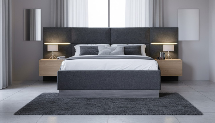 Matériau de design de literie en bois lit double pour hôtel moderne.