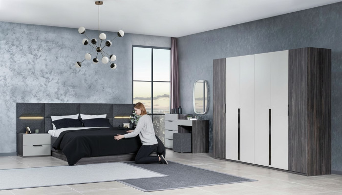 Chambre Ensemble de meubles Lit 2x Table de chevet Armoire Mobilier Ensemble complet 5pcs