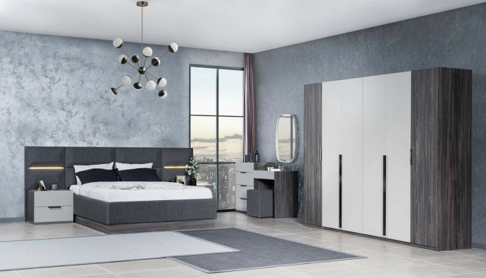 Chambre Ensemble de meubles Lit 2x Table de chevet Armoire Mobilier Ensemble complet 5pcs