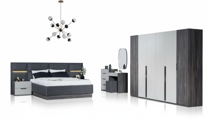 Chambre Ensemble de meubles Lit 2x Table de chevet Armoire Mobilier Ensemble complet 5pcs
