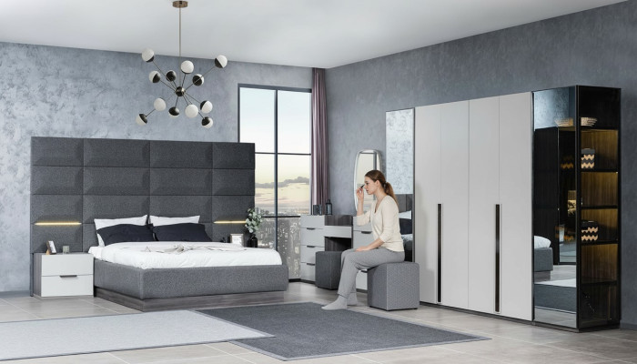Ensemble complet de meubles de chambre à coucher Lit 2x Table de chevet Coiffeuse Miroir 5pcs nouveau