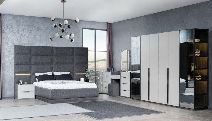 Ensemble complet de meubles de chambre à coucher Lit 2x Table de chevet Coiffeuse Miroir 5pcs nouveau
