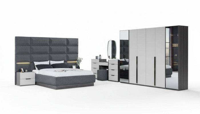 Ensemble complet de meubles de chambre à coucher Lit 2x Table de chevet Coiffeuse Miroir 5pcs nouveau